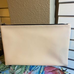 YSL Yves Saint Laurent Cosmetic Make Up Pouch Clutch Purse Wallet Beige New